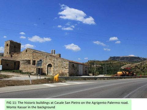 FIG 11: The historic building cluster around the church at Casale San Pietro on the Agrigento-Palermo road with Monte Kassar in the background