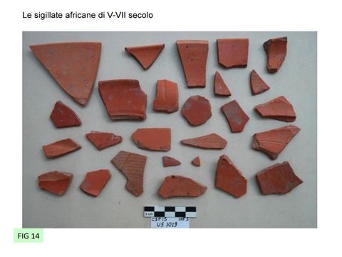 FIG 14: Casale San Pietro. Excavation of an Arab structure east of the church. Within the
inner angle of the wall is a stone bench.