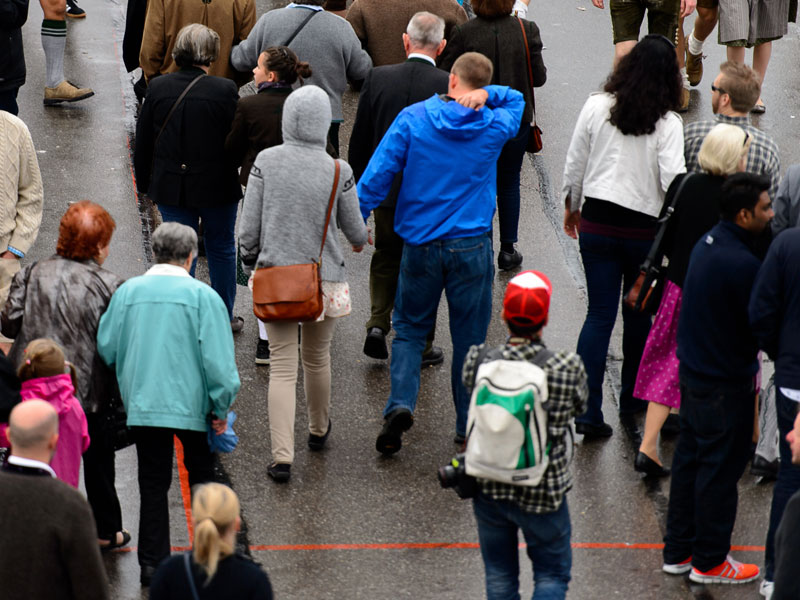 People walking in a crowded street taken from the air