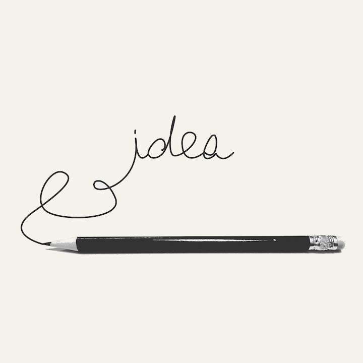 A pencil and the word idea written in pencil above it