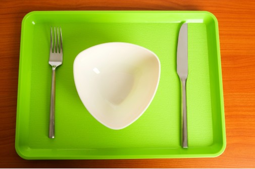 Tray with bowl, knife and fork