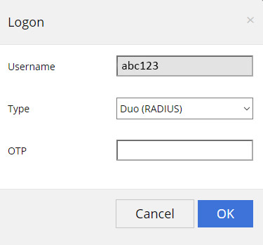 The Virtual Desktop prompting for One Time Passcode/OTP after a username and password was entered.