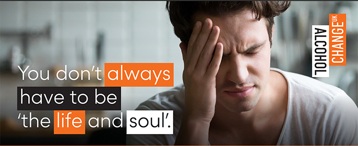 Image of a man with a headache and caption: You don't always have to be 'the life and soul'