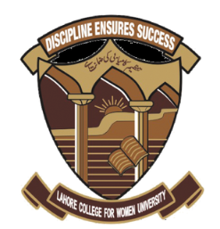 Lahore College for Women University logo of brown shield with words 