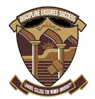 Lahore College for Women University logo of brown shield with words