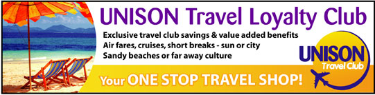 UNISON travel loyalty club - Exclusive travel club savings. Air fares, cruises, short-breaks. Sun or city. Your one stop travel shop.